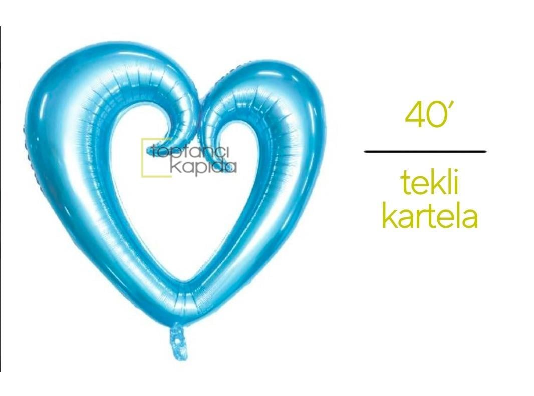 Ortası Boş Kalp Folyo Balon Mavi Renk