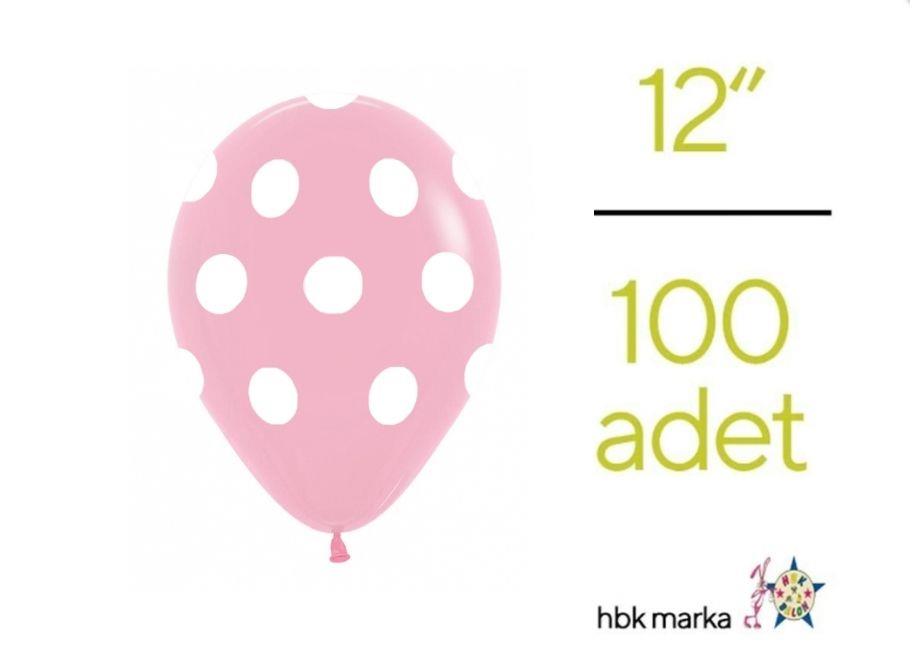 Puantiyeli Balon Pembe-Beyaz Renk 