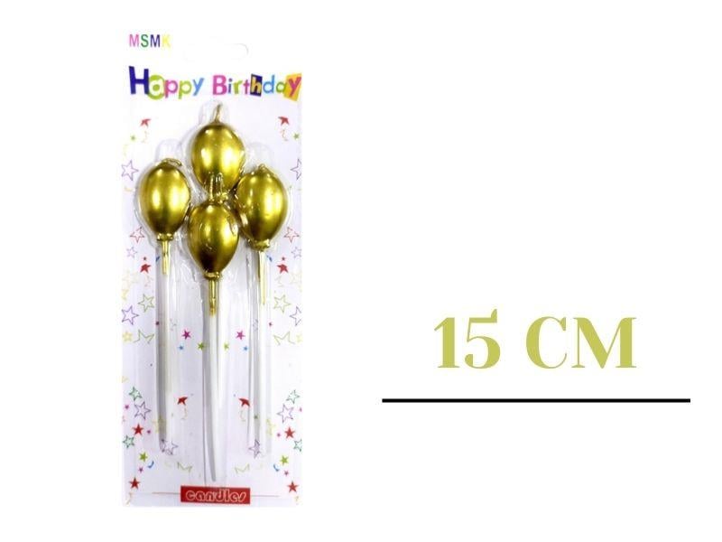 Balonlar Model Çubuklu Mum 4'lü Set Gold Renk