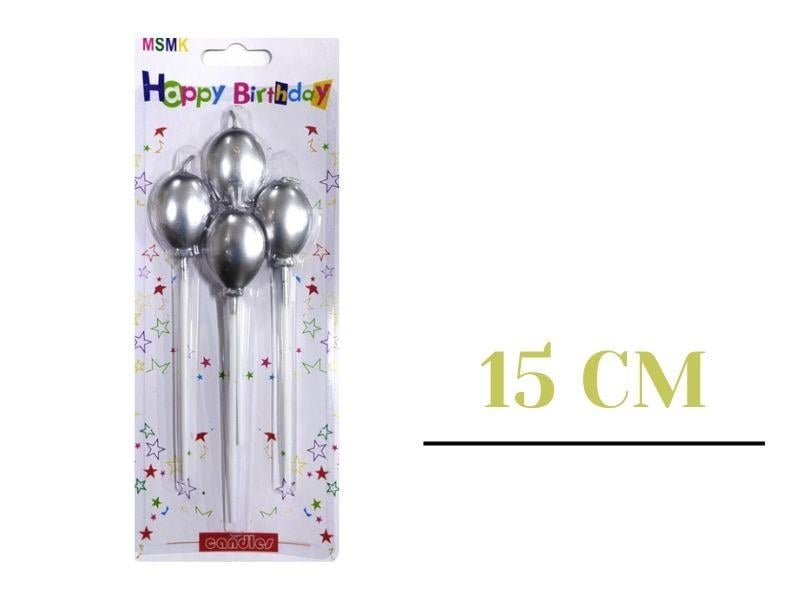 Balonlar Model Çubuklu Mum 4'lü Set Gümüş  Renk