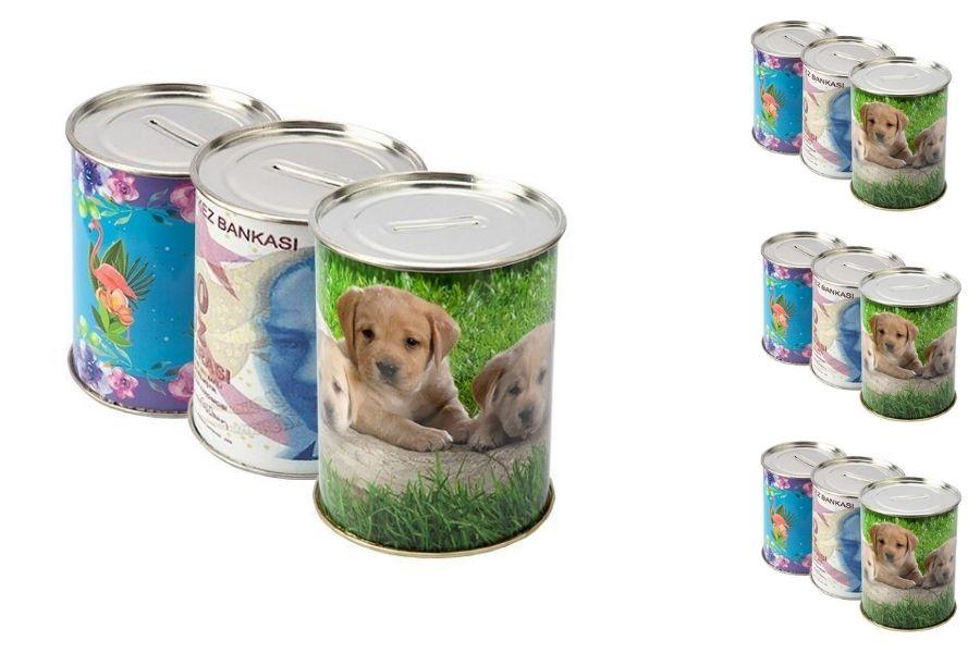 Baskılı Mini Teneke Kumbara 12'li