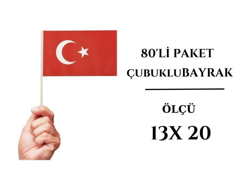Çubuklu Türk Bayrağı 13x20CM 80'li