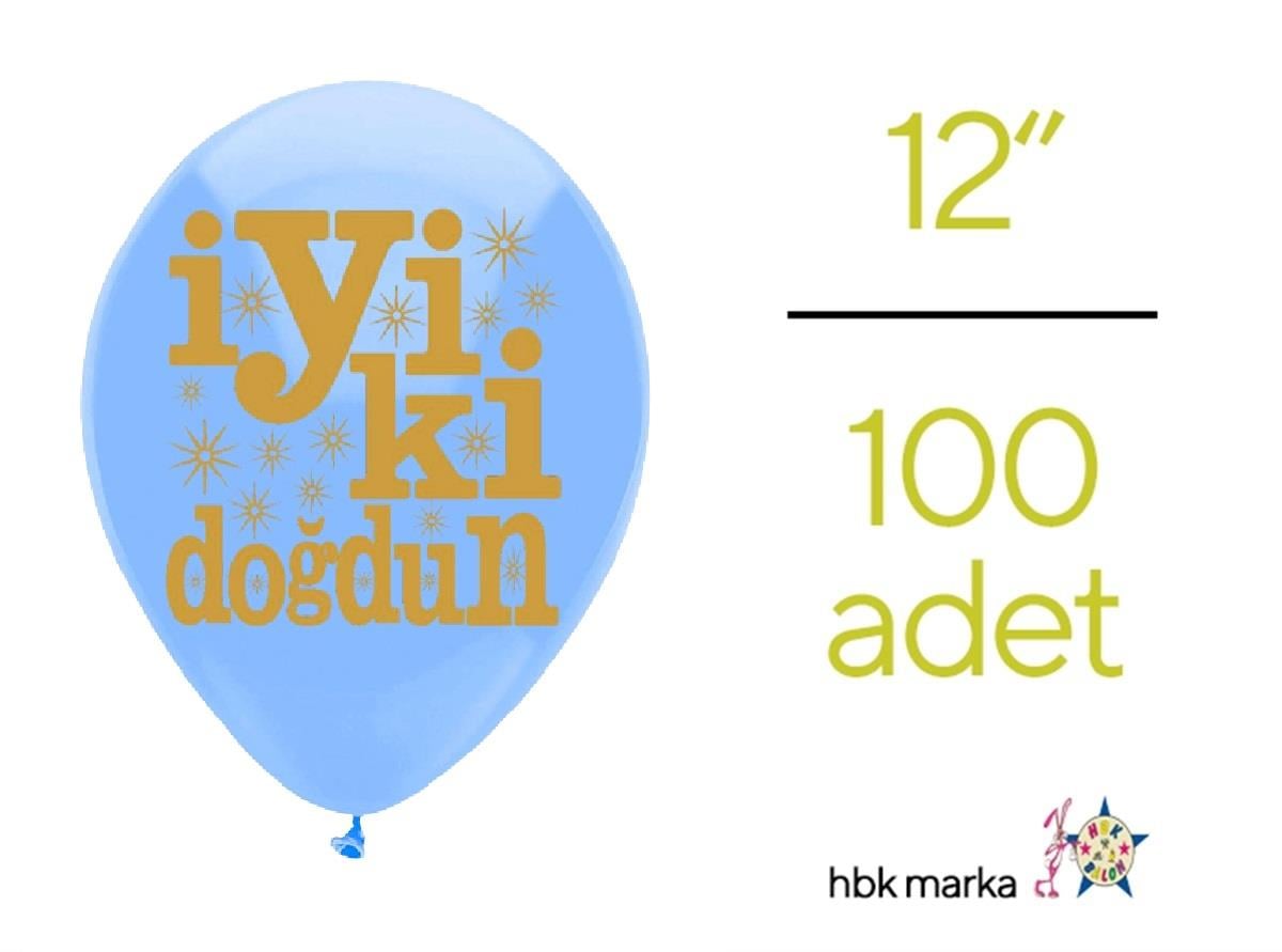 İyi ki Doğdun Baskılı Balon Mavi-Gold