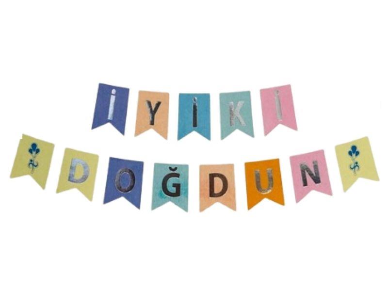 İyi ki Doğdun Zikzak Banner Makaron-Gümüş