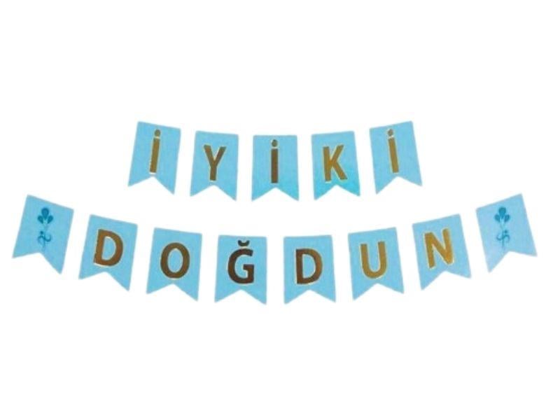 İyi ki Doğdun Zikzak Banner Mavi-Altın