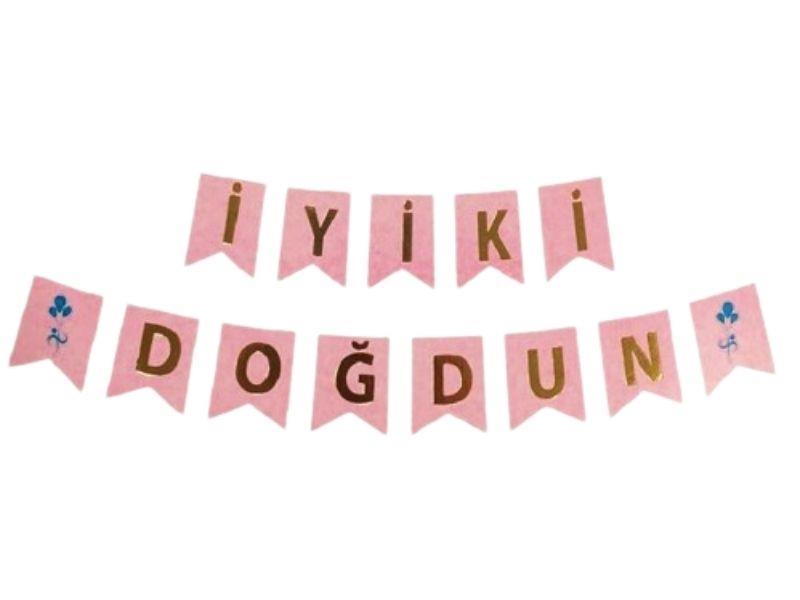 İyi ki Doğdun Zikzak Banner Pembe-Altın