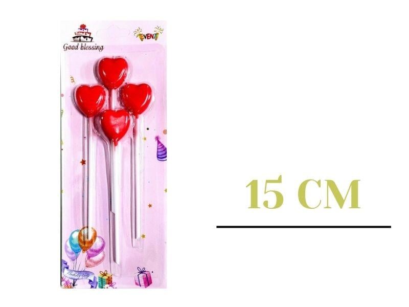 Kalp Model Çubuklu Mum 4'lü Set Kırmızı Renk