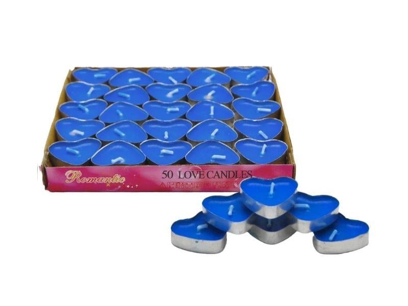 Kalp Tea Light Mum 50'li Mavi Renk