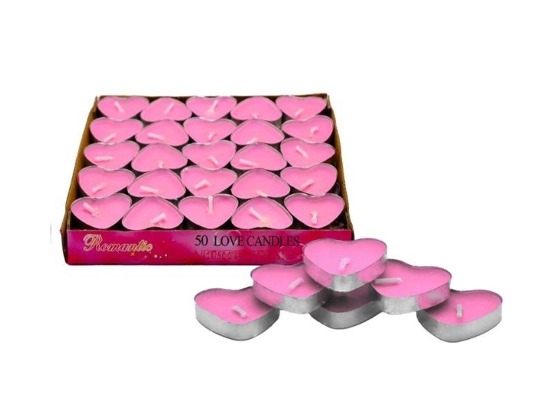 Kalp Tea Light Mum 50'li Pembe Renk