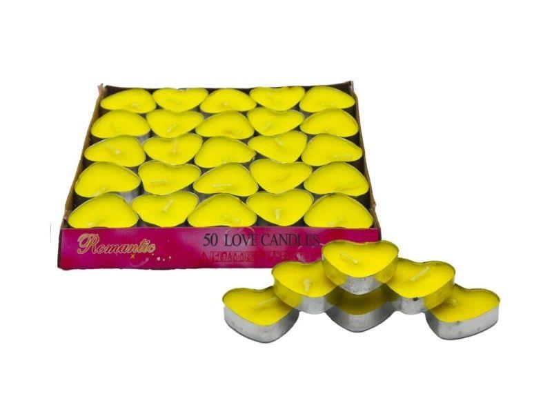 Kalp Tea Light Mum 50'li Sarı Renk
