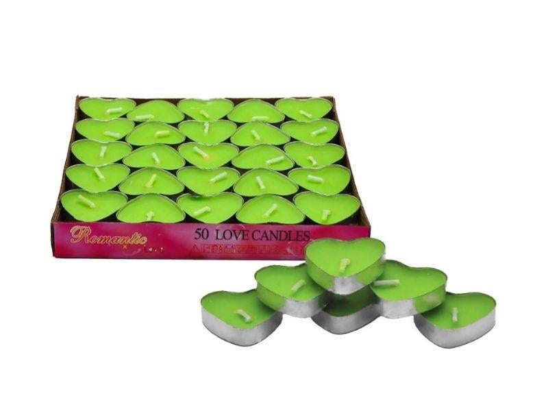 Kalp Tea Light Mum 50'li Yeşil Renk