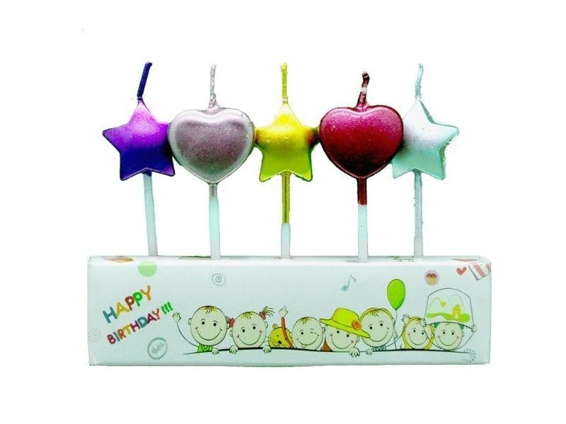 Kalp ve Yıldız Karışık Renk 5'li Set Mum