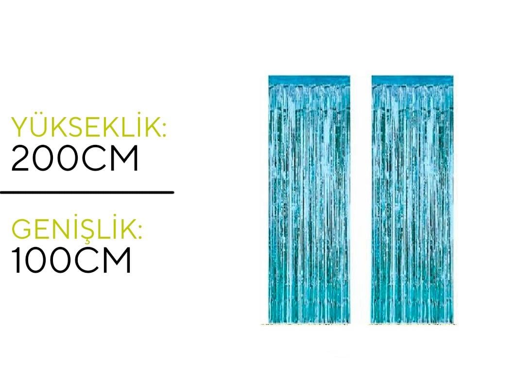 Metalize Arka Fon Perde Mavi Renk