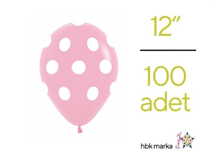 Puantiyeli Balon Pembe-Beyaz Renk 