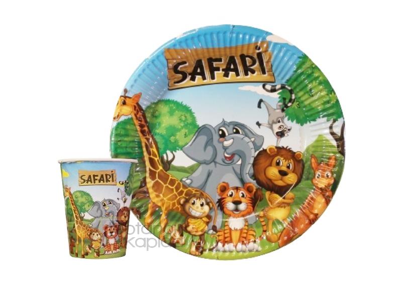 Safari Hayvanlar Karton Tabak Bardak 8'li Set