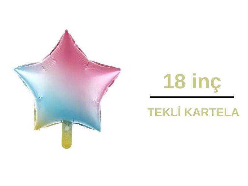 Yıldız Folyo Balon Gökkuşağı Renk 18inç
