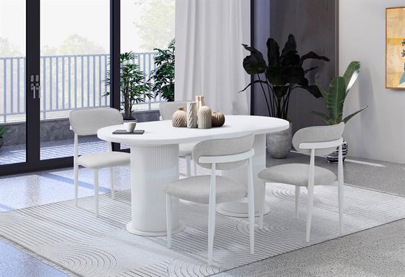 160lık Bohem Elips Açılır Masa Takımı(Lake Düz Beyaz)