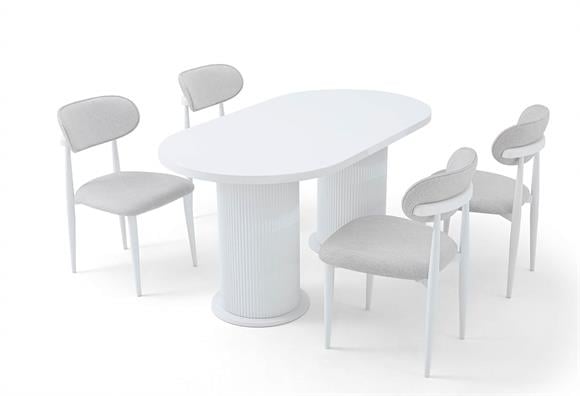 160lık Bohem Elips Açılır Masa Takımı(Lake Düz Beyaz)