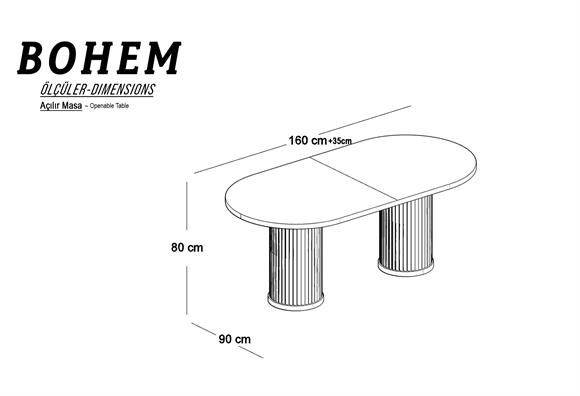 160lık Bohem Elips Açılır Masa (Dut)