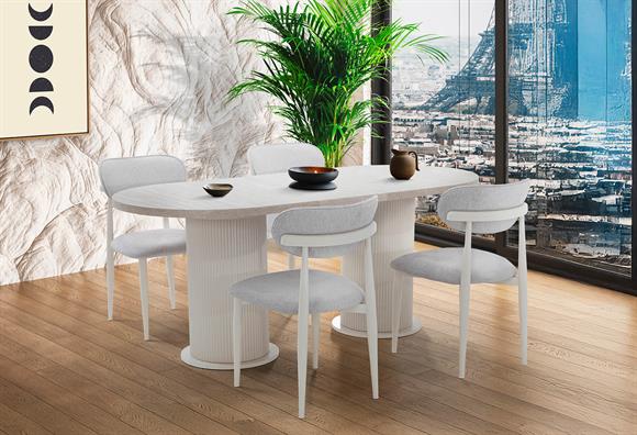 175lık Bohem Elips Açılır Masa Takımı (Lake Beyaz)