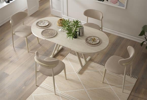 Afyon 80X140 Masa Takımı - 4 Sandalyeli (Vizon/Traverten)