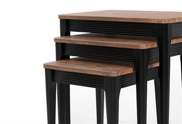 Asil Zigon Sehpa Takımı (Siyah Ayak-Ceviz)