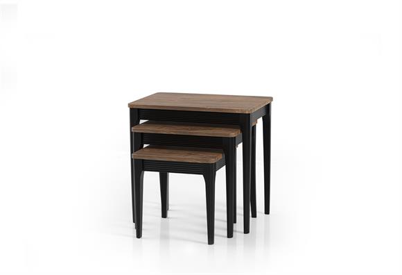 Asil Zigon Sehpa Takımı (Siyah Ayak-Ceviz)