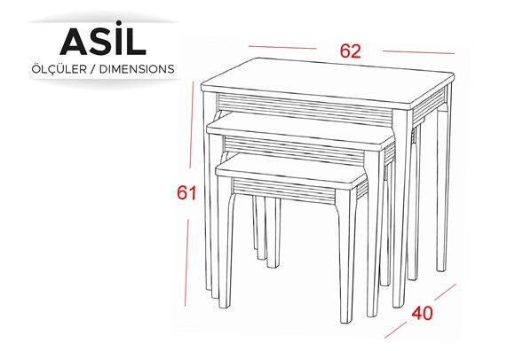 Asil Zigon Sehpa Takımı (Siyah Ayak-Ceviz)