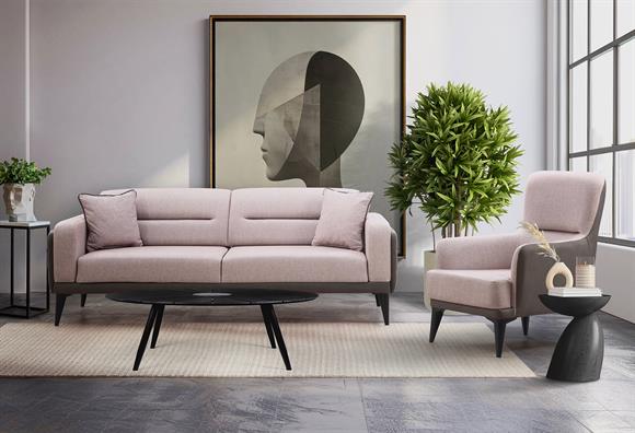 Dilan Koltuk Takımı (Gri Deri-Cappucino Kumaş)