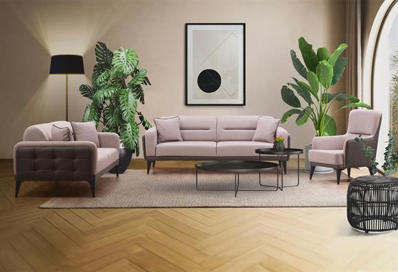 Dilan Koltuk Takımı (Gri Deri-Cappucino Kumaş)