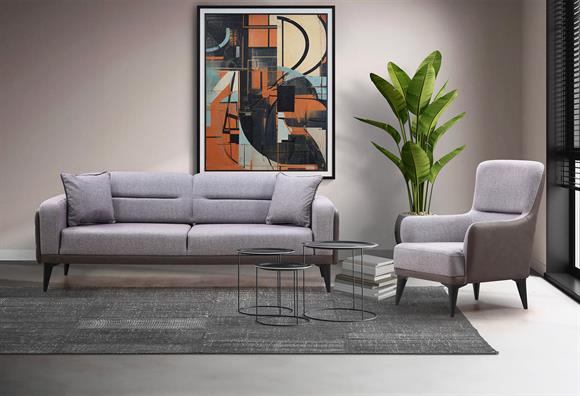 Dilan Koltuk Takımı (Gri Deri Gri Kumaş)