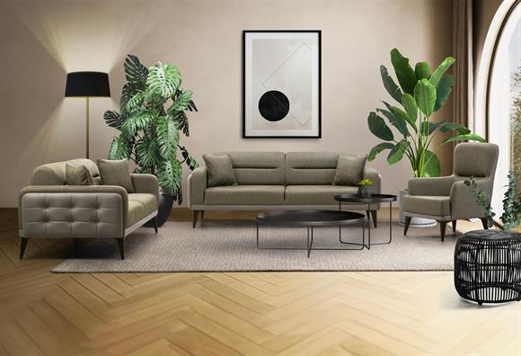 Dilan Koltuk Takımı (Gri Deri-Cappucino Kumaş)