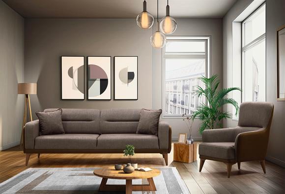 Dilan Koltuk Takımı (Kahve Deri-Kahve Kumaş)