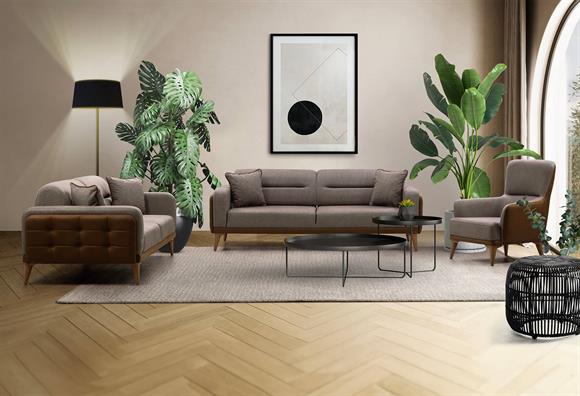 Dilan Koltuk Takımı (Kahve Deri-Kahve Kumaş)