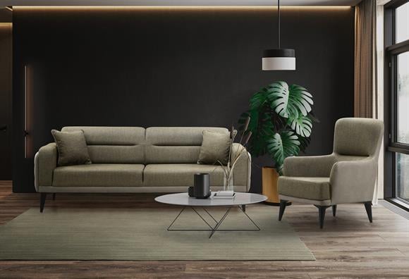 Dilan Koltuk Takımı (Taşrengi Deri-Yeşil Kumaş)