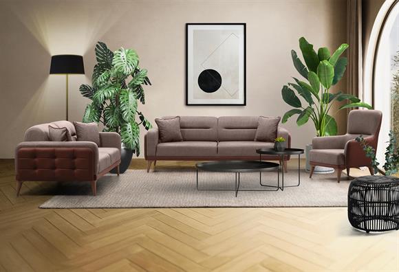 Dilan Koltuk Takımı (Taşrengi Deri-Yeşil Kumaş)