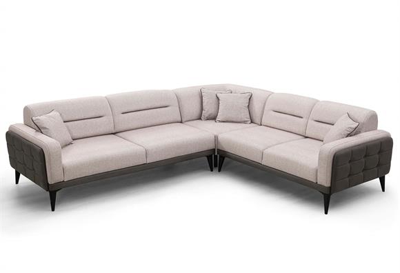 Dilan Köşe Takımı (Gri Deri-Cappucino Kumaş)