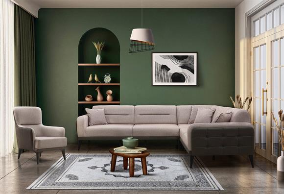 Dilan Köşe Takımı (Gri Deri-Cappucino Kumaş)