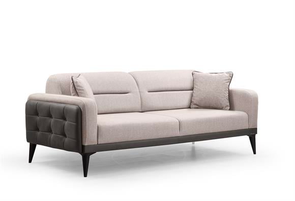 Dilan Üçlü Koltuk (Gri Deri-Cappucino Kumaş)