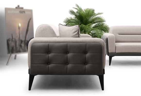 Dilan Üçlü Koltuk (Gri Deri-Cappucino Kumaş)