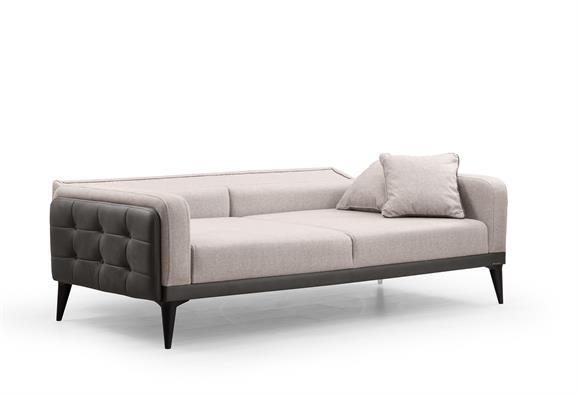 Dilan Üçlü Koltuk (Gri Deri-Cappucino Kumaş)