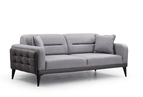 Dilan Üçlü Koltuk (Gri Deri-Gri Kumaş)