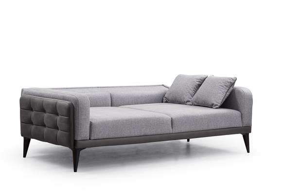 Dilan Üçlü Koltuk (Gri Deri-Gri Kumaş)