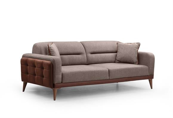 Dilan Üçlü Koltuk (Kahve Deri-Kahve Kumaş)