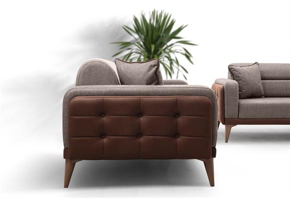 Dilan Üçlü Koltuk (Kahve Deri-Kahve Kumaş)