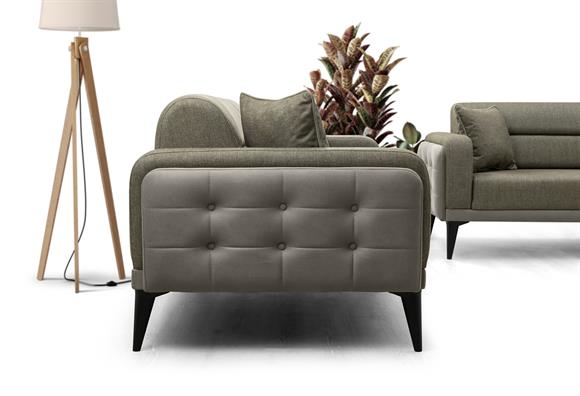 Dilan Üçlü Koltuk (Taş Rengi Deri-Yeşil Kumaş)