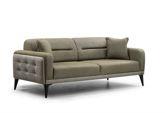 Dilan Üçlü Koltuk (Taş Rengi Deri-Yeşil Kumaş)