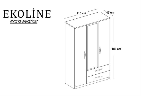 Ekoline 3 Kapaklı Çekmeceli Aynalı Dolap (Opak Beyaz)