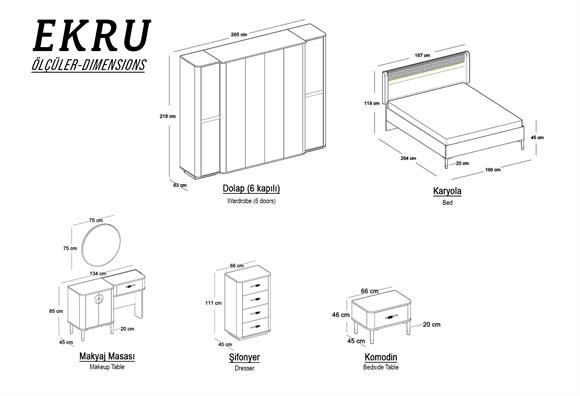 Ekru 6 Kapılı Yatak Odası Takımı
