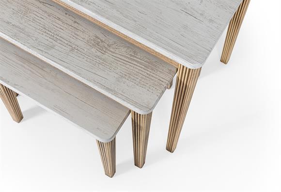 Elit Zigon Sehpa Takımı (Ceviz Ayak-Desenli Beyaz)